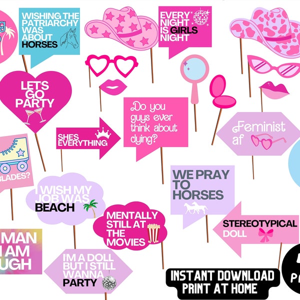 Funny Pink Party Props, Photo Booth Props, Printable Party Decor Straws, Instant Download, Last Minute DIY, Digital tik tok, Fan gift merch