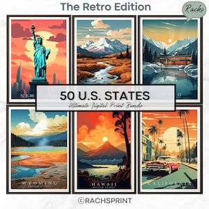 50 US Staaten Kollektion Vintage Print, Digitale Poster, Reisedrucke, Staaten Poster, USA Kunst, US Landschaft druckbares Poster