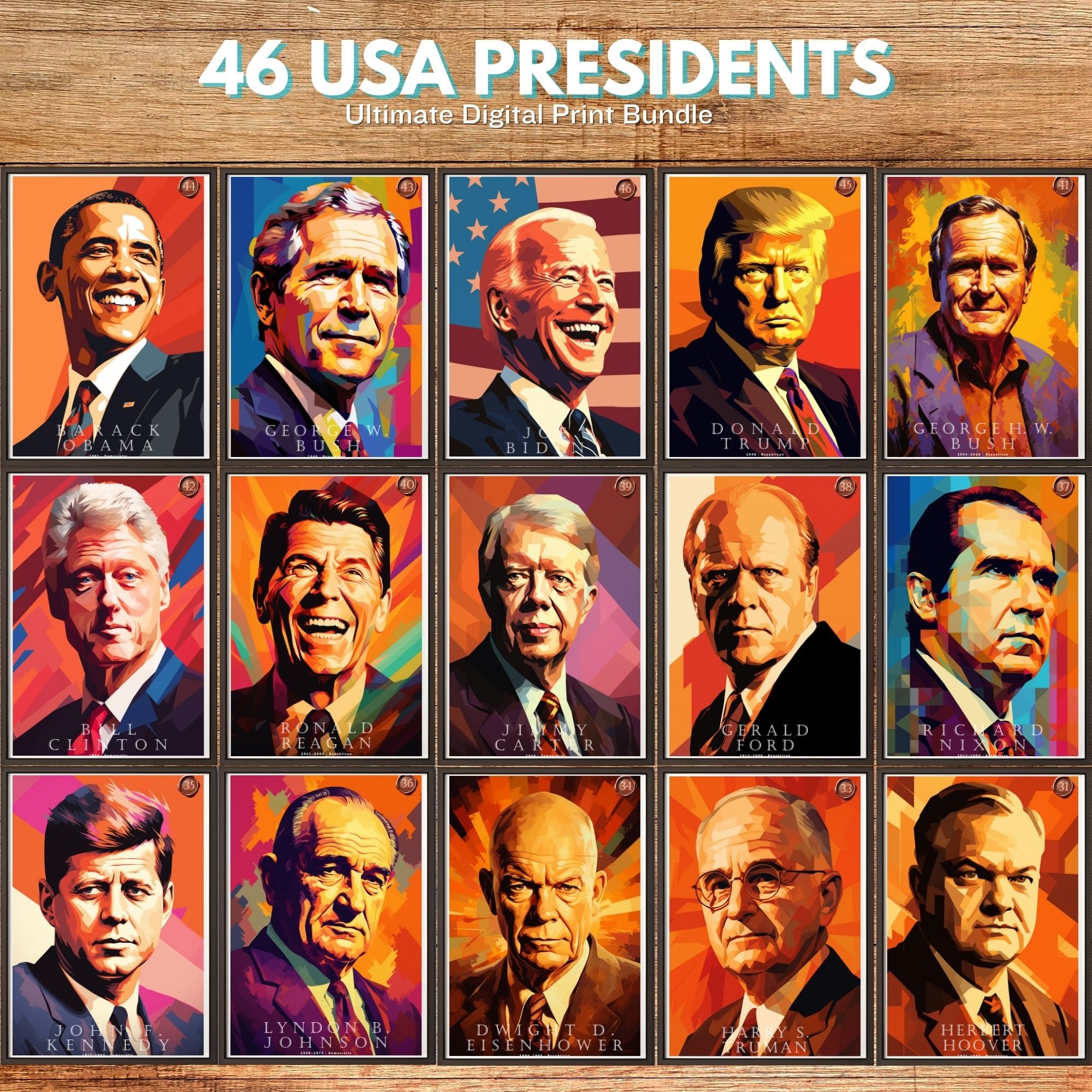 Leader President 46 United States Presidents Print, USA Presidents Posters, Digital ...