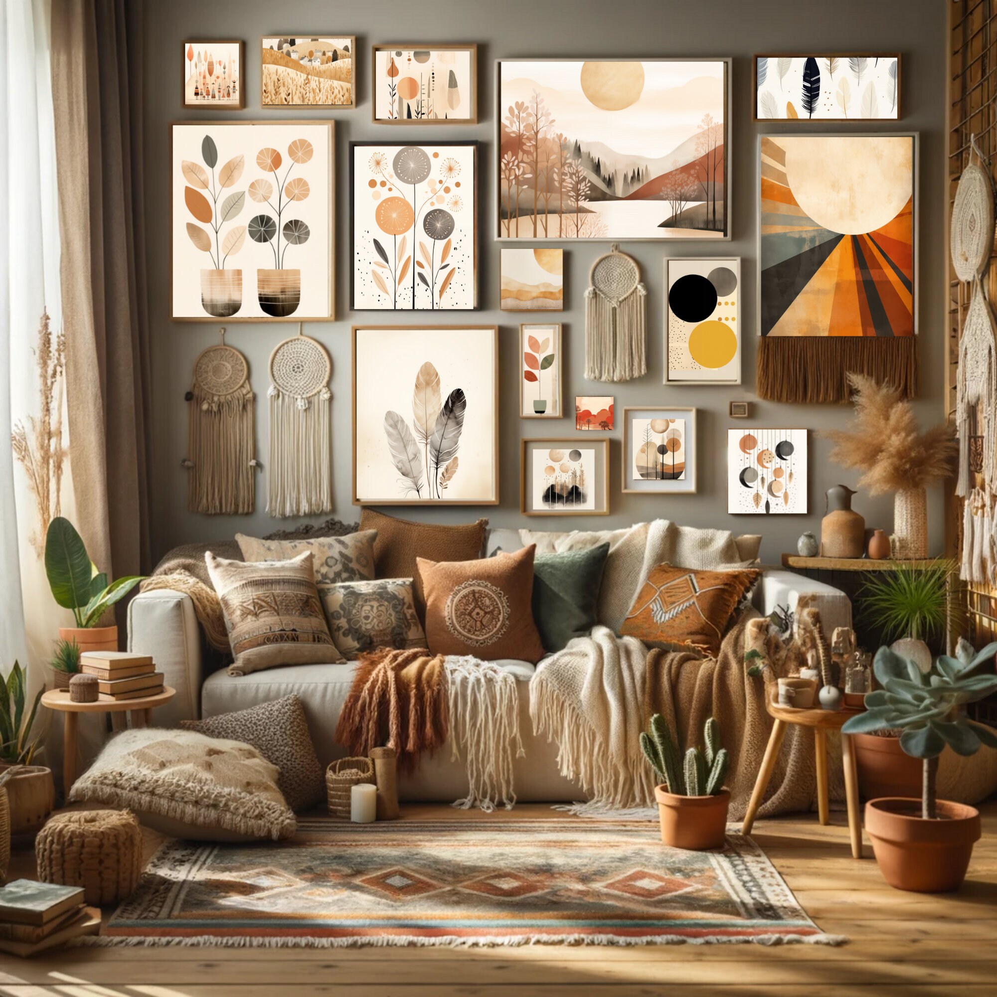 Boho Wall Art Mega Bundle, Set of 30 Prints, Bohemian Geometric Dorm ...