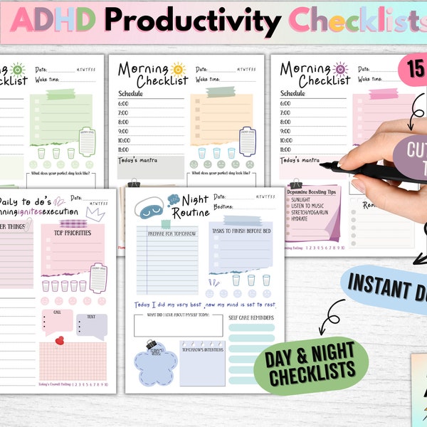 adhd homework checklist ADHD Daily Checklist Planner, Adult Printable ADHD Workbook, Daily Organizer, Self Care, Manage Routine Help Stay Focus, Made by ADHDer