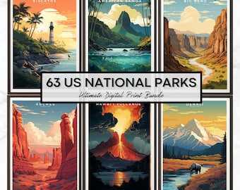 63 National Parks in USA, Digital Posters, Digital Prints, National Park Poster, National Park Art, US Poster, United States Printable
