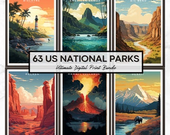 63 National Parks in USA, Digital Posters, Digital Prints, National Park Poster, National Park Art, US Poster, United States Printable