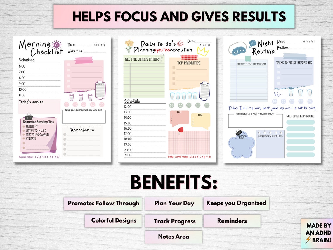 ADHD Daily Checklist Planner, Adult Printable ADHD Workbook, Daily ...