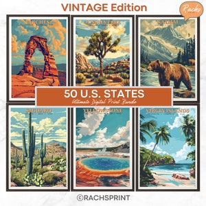 Vintage 63 National Parks in USA, Digital Posters, Digital Prints, National Park, National Park Art, US Poster, United States Landscape