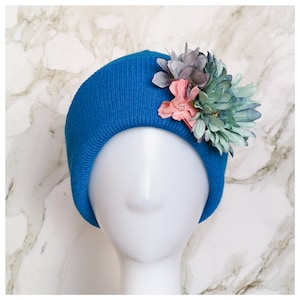 Floral Knitted Swim Beanie Hat, Warm Outdoor Swimming Hat, Open Water Swimming