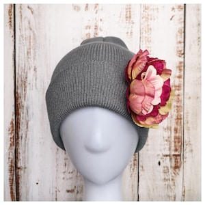 Floral Knitted Swim Beanie Hat, Warm Outdoor Swimming Hat, Open Water Swimming