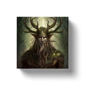 Cernunnos, druid, cernunnos art print, cernunnos statue altar, Cernun, Carnonos, green man, horned god, wiccan altar, wicca decor, wicca art