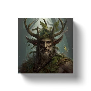 Cernunnos, druid, cernunnos art, cernunnos art print, cernunnos statue altar, Cernun, Carnonos, green man, horned god, wiccan decor, wicca