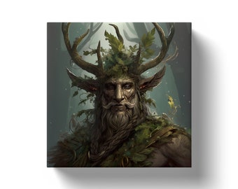 Cernunnos, druid, cernunnos art, cernunnos art print, cernunnos statue altar, Cernun, Carnonos, green man, horned god, wiccan decor, wicca