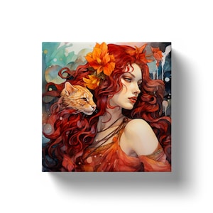 Scarlet Freya of Passion&#39;s Hue - Canvas Wall Art - freya art print, freyja art print, asatru, freyja statue, freya statue, freyja necklace