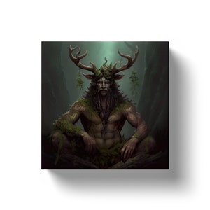 Cernunnos, druid, cernunnos art print, cernunnos statue altar, Cernun, Carnonos, green man horned god, wiccan gifts wicca altar wiccan altar