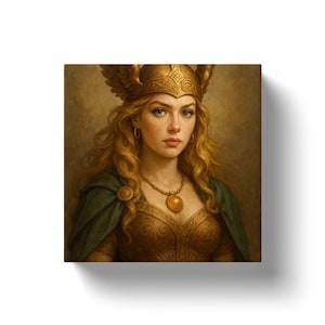 Freya in Golden Regalia - freyja canvas wall art, freya art print, freyja art print, asatru, freyja statue, freya statue, freya necklace