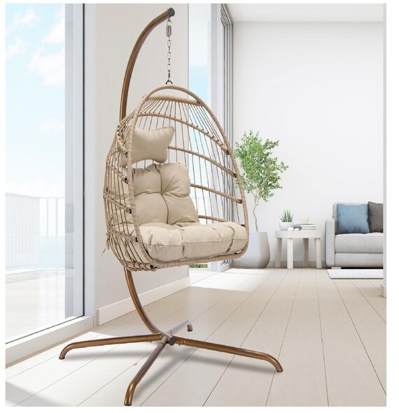 Foldable Wicker Rattan Hanging Egg Chair With Stand Swing Etsy