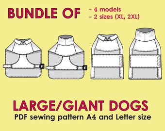 Giant Dogs Bundle Clothes Digital Sewing Pattern Pdf, Large Dog Coat Pdf, Dog Shirt Pdf, Boxer/Bulldog/Cane Corso/Great Dane Clothes Pdf