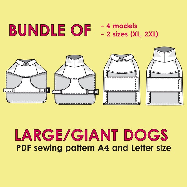 Chiens géants Bundle vêtements numérique patron de couture Pdf, grand chien manteau Pdf, chien chemise Pdf, Boxer/Bulldog/Cane Corso/Great Dane vêtements Pdf