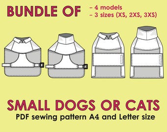 Hundemantel PDF Schnittmuster: 4 Styles, XS, 2XS, 3XS (A4/Letter)