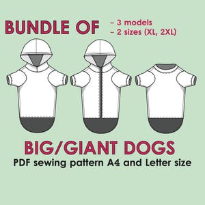 巨大犬用服の縫製パターン：パーカー、Tシャツ、スウェットシャツ（PDFパターン）