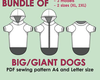 Riesen Hunde-Kleidung Schnittmuster: Hoodie, T-shirt, Sweatshirt (PDF-Muster)