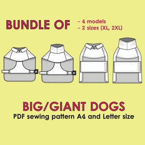 Modello di cucito per vestiti per cani giganti: 4 modelli di cappotti (modello PDF)