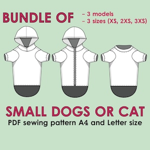 Molde de costura para roupas de cachorro pequeno: moletom com capuz, camiseta, moletom (PDF)