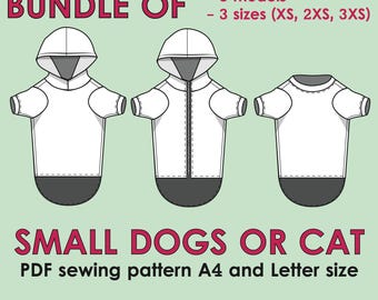Kleine Hunde-Kleidung Schnittmuster: Hoodie, T-Shirt, Sweatshirt (PDF)