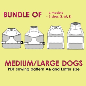 Hunde Mäntel PDF Schnittmuster 4 Styles, L/M/S (A4/Letter)