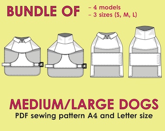 Hunde Mäntel PDF Schnittmuster 4 Styles, L/M/S (A4/Letter)