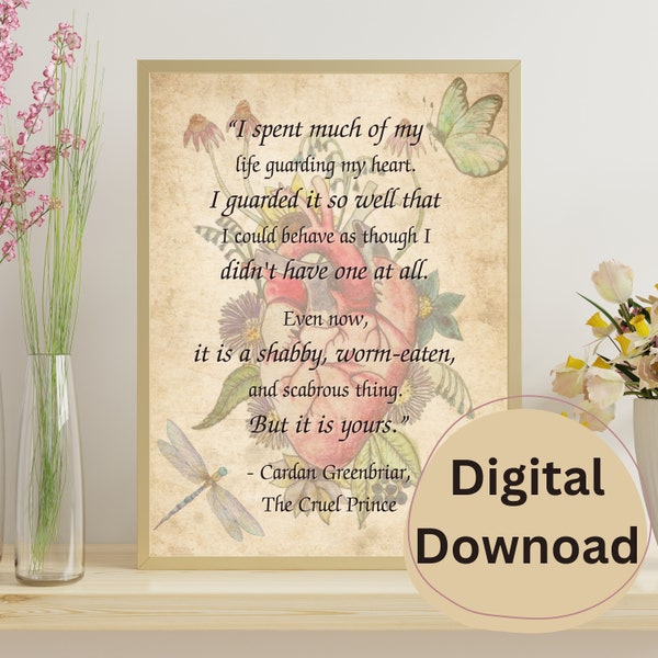 Cardan Greenbriar quote, Holly Black inspired print, Queen of Nothing quote, Cruel Prince downloadable wall art