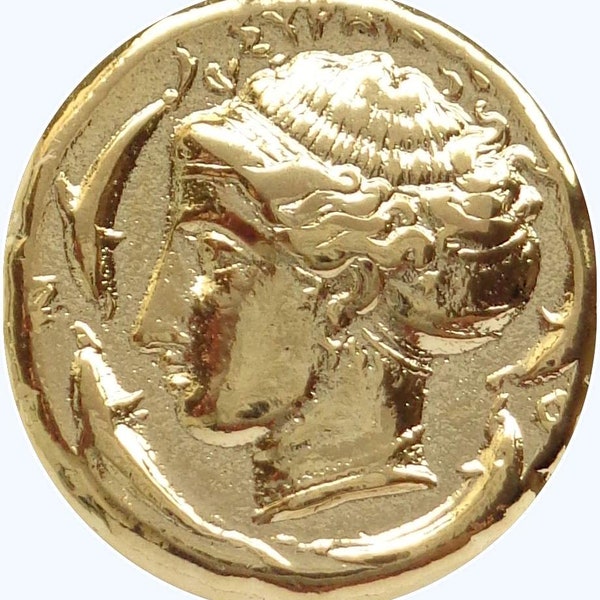 Arethusa and Quadriga with Nike Above, Patron Nymph of Syracuse, Famous Greek mythology Coin. Real Gold Plate