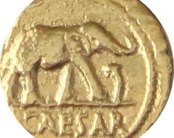 Julius Caesar, Famous Roman Coin, Denarius, Emperor of Rome, Republic to Empire, Real Gold Plate.