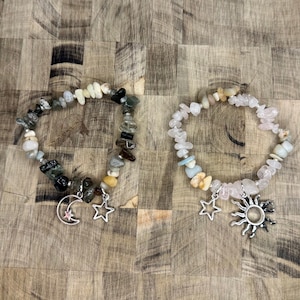 Sun and moon crystal chip charm bracelets
