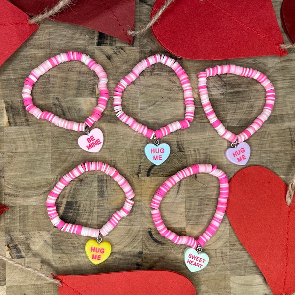 Conversation heart heishi clay bead bracelets |Available in multiple colors|