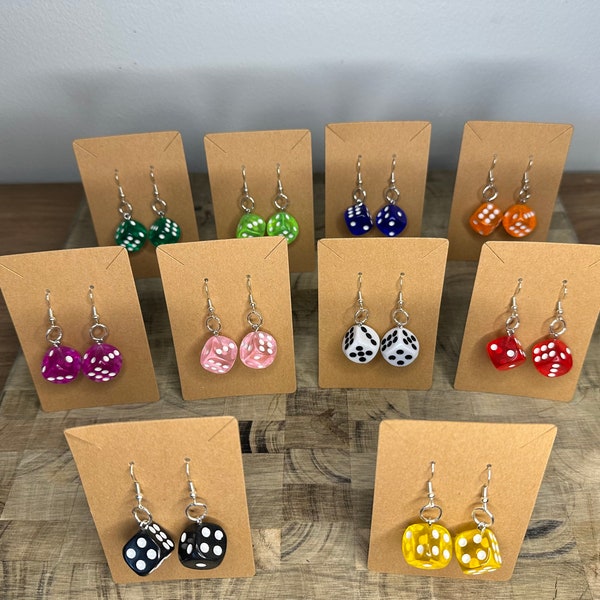 Dice dangle earrings |Available in 10 colors|