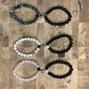 Bracelets magnétiques pour couple/amitié en cristal ! |Quartz rose, howlite, onyx, agate mousse|