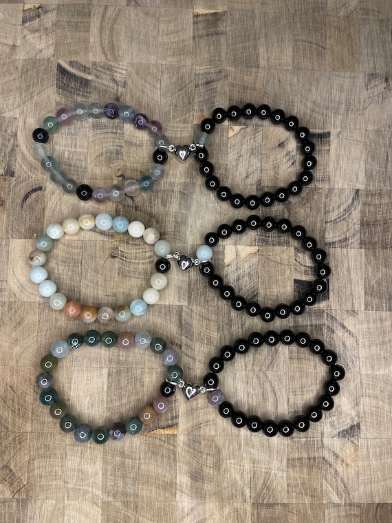 Magnetic charm crystal couple/friendship bracelets! |Amazonite, Fluorite, Indian agate, Onyx|