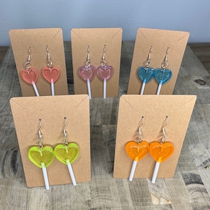Heart shaped lollipop earrings | Available in various colors |