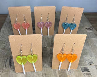 Heart shaped lollipop earrings | Available in various colors |