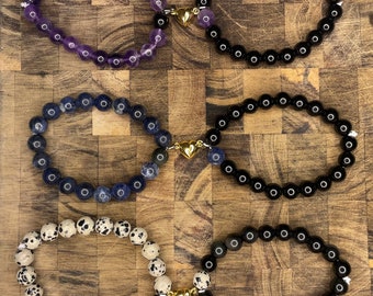 Magnetic charm crystal couple/friendship bracelets! |Amethyst, Dalmatian Jasper, Onyx, Sodalite|