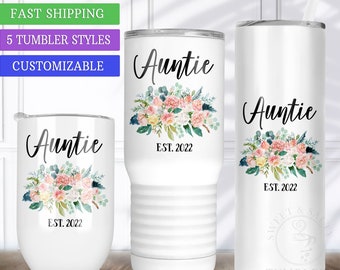 Auntie Gifts for New Auntie Est 2022, Best Auntie Tumbler, Auntie to Be Gift, Pregnancy Announcement, Auntie Christmas Gift, Customize Year