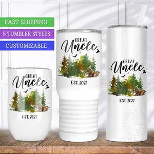 Great Uncle Est Tumbler Custom Year, Pregnancy Reveal Gift for Great Uncle to Be, Promoted to Great Baby Announcement for 2022