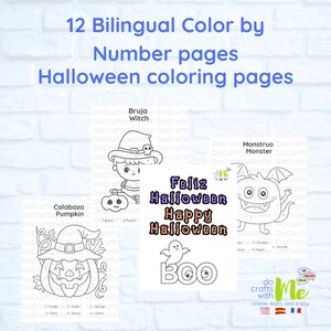 Printable Bilingual Halloween Color-by-Number | Fun English Spanish Coloring Pages | Halloween Themed Kids Activity Book