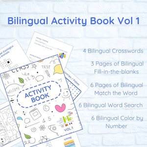 Printable Bilingual Activity Book Vol. 1 | Spanish English Worksheets for Kids | Crosswords Word Search Coloring Pages | Fun Educational PDF
