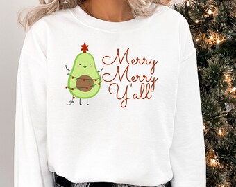 Merry Merry Y'all Sweatshirt, Avocado Sweatshirt, Christmas Sweatshirt, Friends Sweatshirt, Unisex Heavy Blend Crewneck Sweatshirt