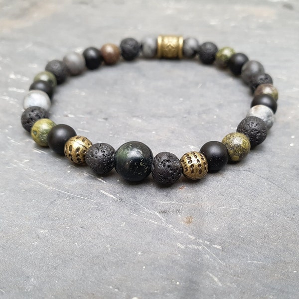 Mens Black Volcanic Lava Rock Bracelet | Rugged and Rustic