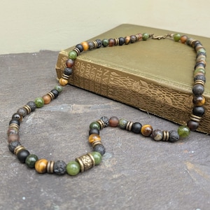 Men’s Green Black & Tiger Eye Beaded Necklace - Ethic Pirate Vibes