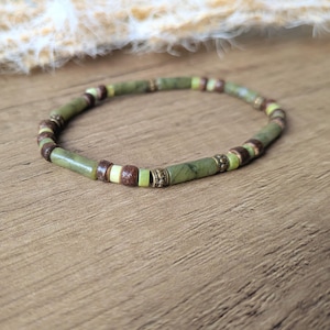 Pulsera de jade verde y cuentas de coco para hombre - Estilo tribal vintage