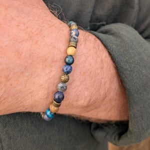 Bracelet homme en perles de jaspe bleu et oeil de tigre - vintage bohème chic