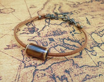 Men&#39;s Faux Suede Brown Porcelain Bracelet | Vegan Rustic Jewellery