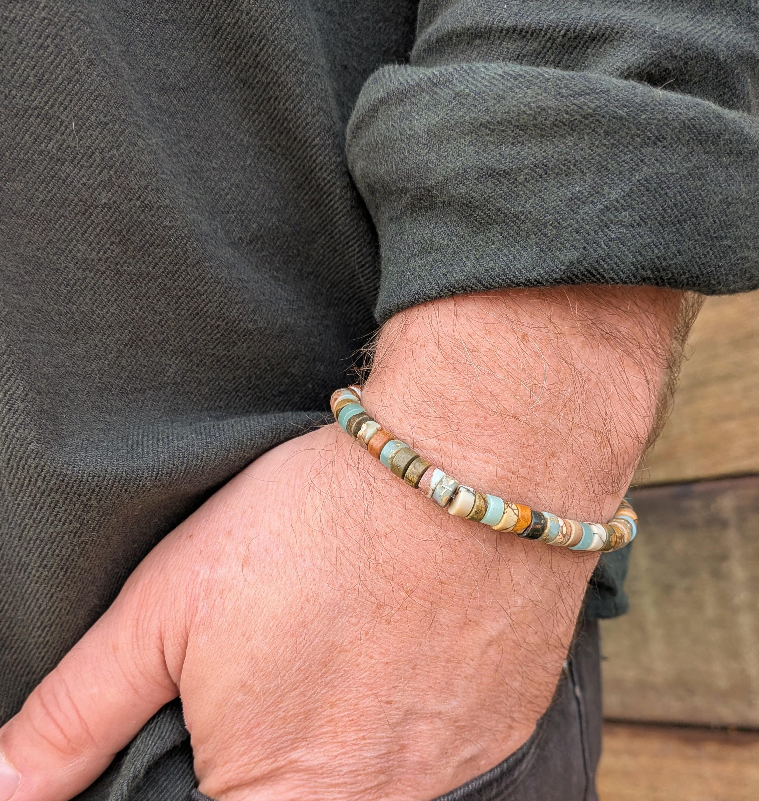 Men's Turquoise Jasper Stone Beaded Bracelet - Vintage Surf Vibes